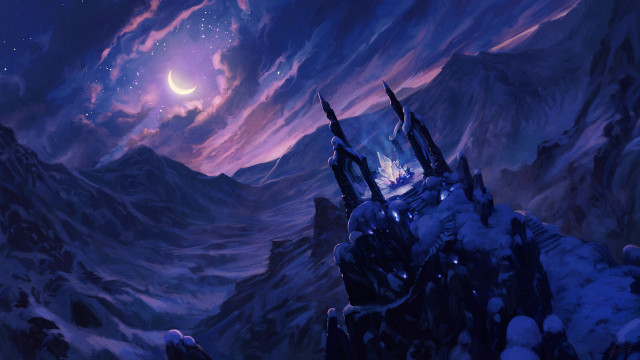 Mountain moonlit fantasy castle night free wallpaper for desktop - medium preview image