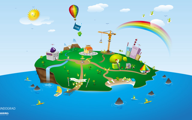 Small island rainbow water isometric free wallpaper for desktop - medium preview image