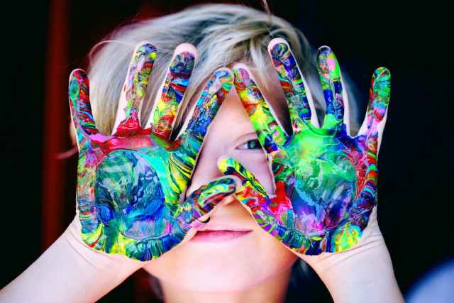 Young girl painted hands eyes free wallpaper for desktop - medium preview image