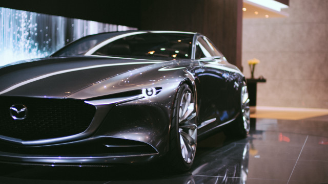 Futuristic car showroom fountain man free wallpaper for desktop - medium preview image