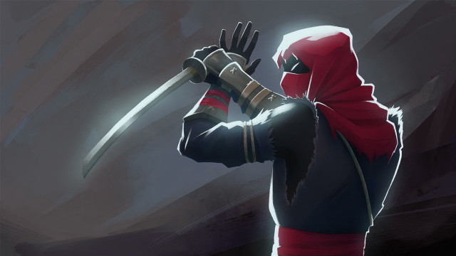 Man red hoodie sword stance free wallpaper for desktop - medium preview image