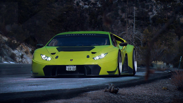 Yellow sports car night open free wallpaper for desktop - medium preview image