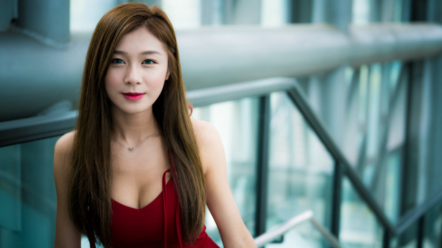 Red dress blue eyes cosplay free wallpaper for desktop - medium preview image