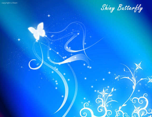 Blue background butterfly swirls stars free wallpaper for desktop - medium preview image
