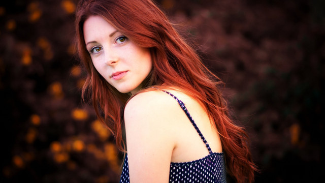 Redhair blueeyes bushyellowflowers carolinechariotdayez portrait free wallpaper for desktop - medium preview image
