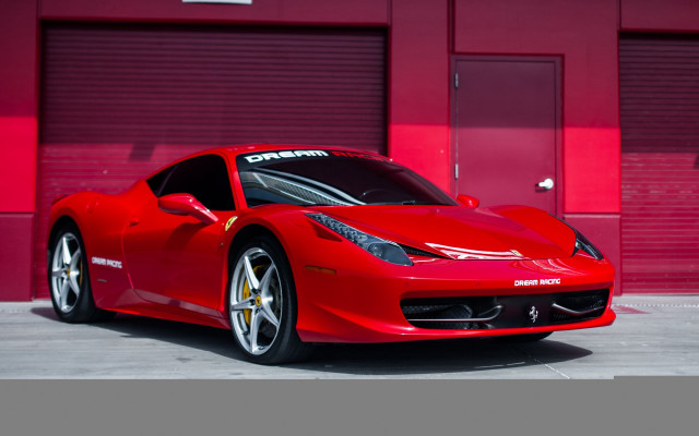 Red sports car red building free wallpaper for desktop - medium preview image