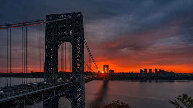 Bridge sunset city mountains horizon free wallpaper for desktop - medium preview image