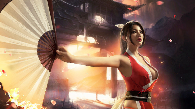 Woman red white dress fan free wallpaper for desktop - medium preview image