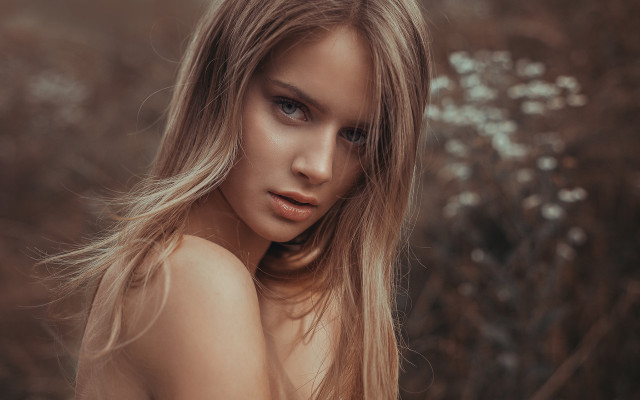 Woman long hair field blonde free wallpaper for desktop - medium preview image