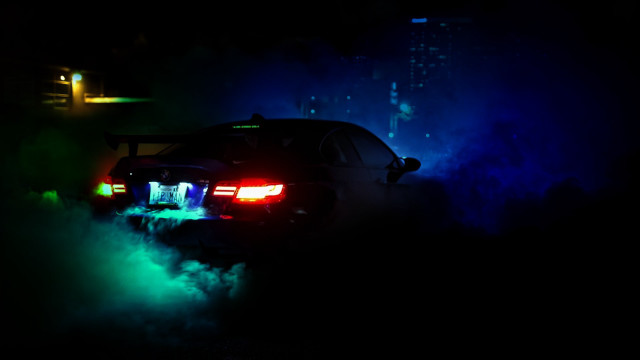 Dark street car smoke glowing free wallpaper for desktop - medium preview image