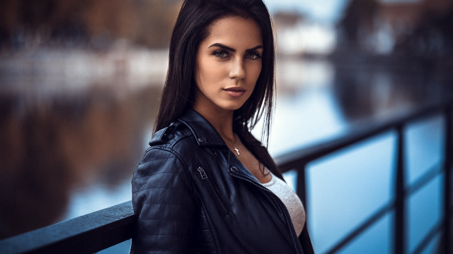 Eszter mattioni leather jacket lake free wallpaper for desktop - medium preview image