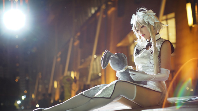 White dress blonde gothic sitting free wallpaper for desktop - medium preview image