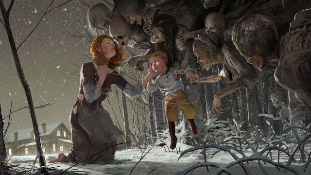 Snowy forest creepy creatures fantasy free wallpaper for desktop - medium preview image