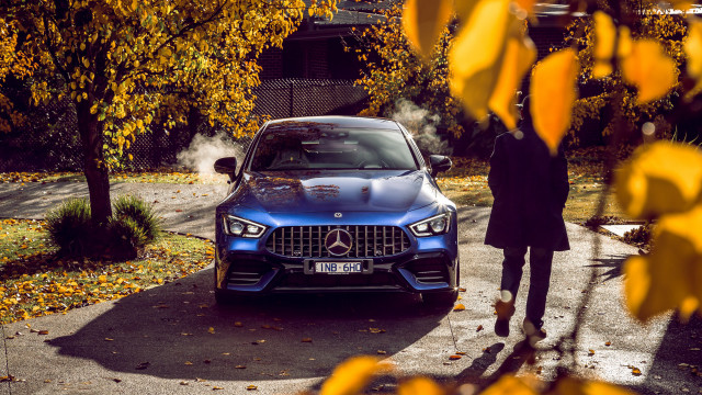 Man blue mercedes autumn leaves free wallpaper for desktop - medium preview image