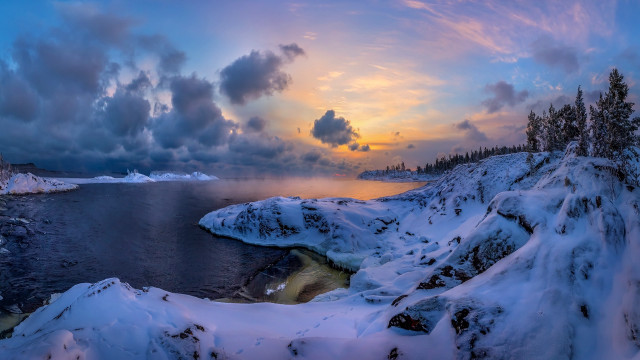 Sunset lake snow trees clouds #3 free wallpaper for desktop - medium preview image