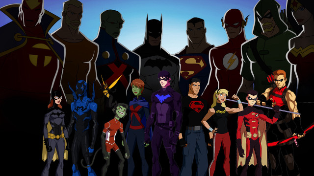 Superheroes swords standing line group free wallpaper for desktop - medium preview image