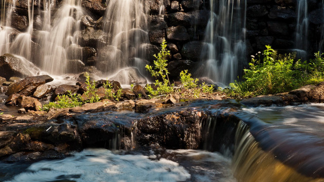 Waterfall trees reflection nature landscape free wallpaper for desktop - medium preview image