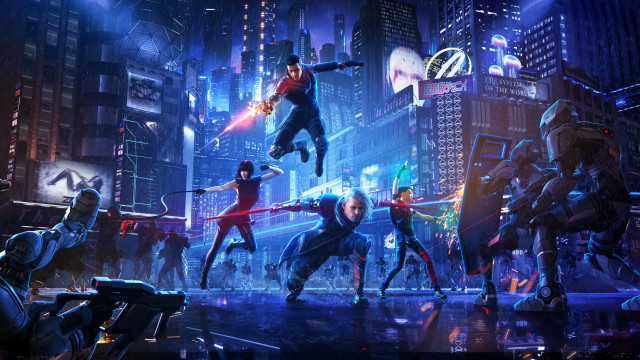 City lights night futurism gun free wallpaper for desktop - medium preview image