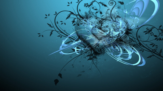 Heart vines leaves blue gothic free wallpaper for desktop - medium preview image