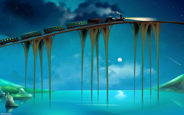 Train bridge night fullmoon moonlight free wallpaper for desktop - medium preview image