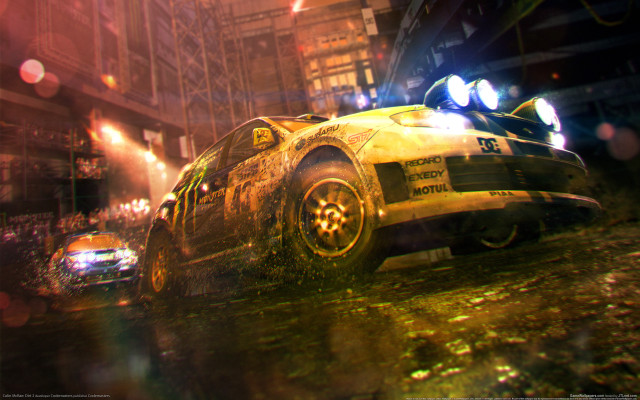 Yellow car city street night free wallpaper for desktop - medium preview image