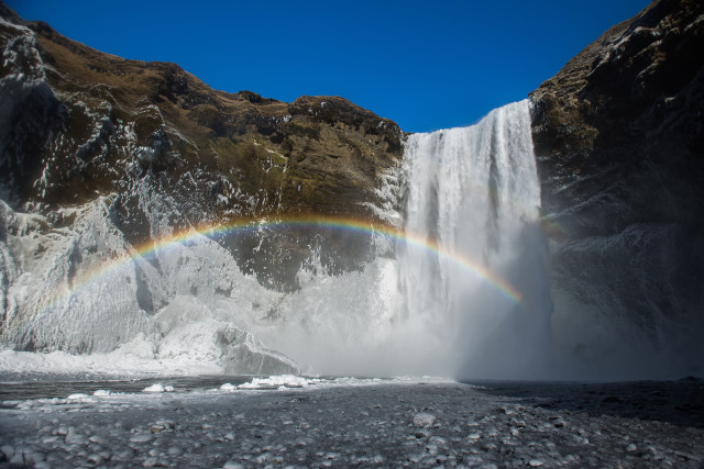 Iceland waterfall rainbow mountains nature free wallpaper for desktop - medium preview image