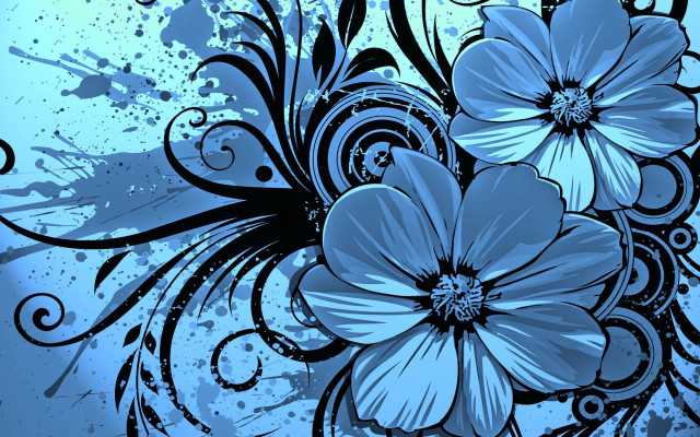 Blue flower black swirls blue free wallpaper for desktop - medium preview image
