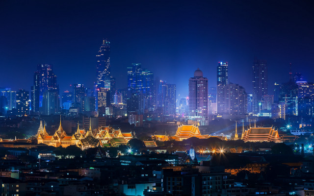 City skyline night lights buildings free wallpaper for desktop - medium preview image