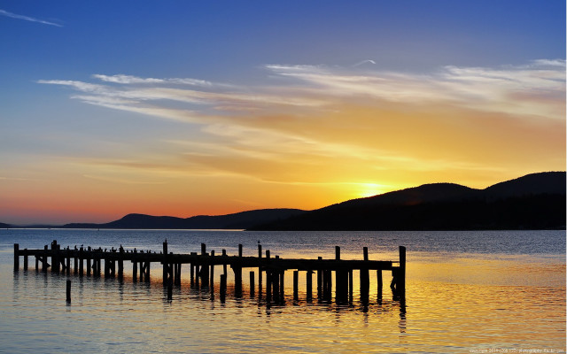 Sunset dock mountains water clouds #2 free wallpaper for desktop - medium preview image