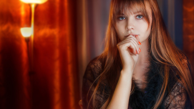 Red haired woman black dress free wallpaper for desktop - medium preview image