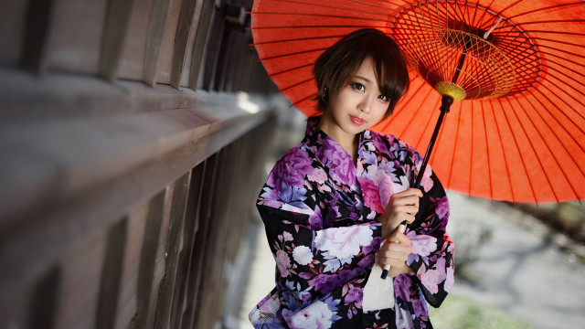 Woman kimono umbrella japanese impressionist free wallpaper for desktop - medium preview image