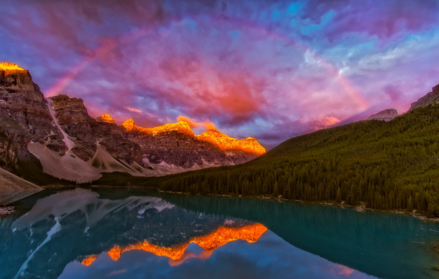 Lake mountains rainbow sky reflection free wallpaper for desktop - medium preview image