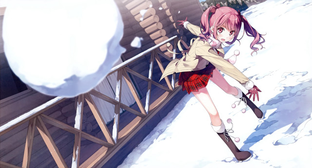 Girl short skirt boots snowball free wallpaper for desktop - medium preview image