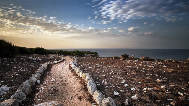Dirt path rocks water landscape free wallpaper for desktop - medium preview image