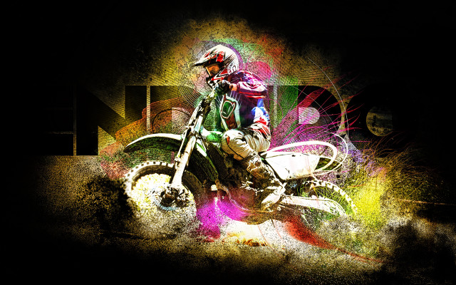 Dirt bike rider colorful spray free wallpaper for desktop - medium preview image