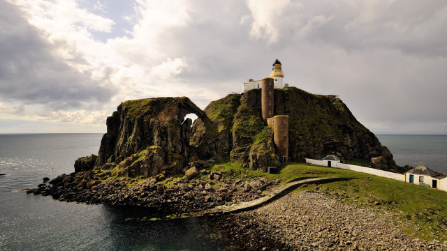Lighthouse island bridge tiltshift award free wallpaper for desktop - medium preview image