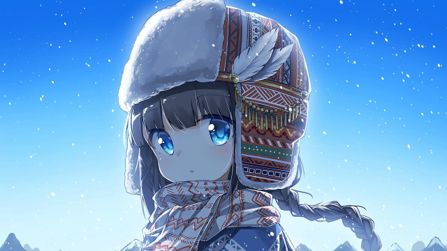 Girl winter hat snow mountain free wallpaper for desktop - medium preview image