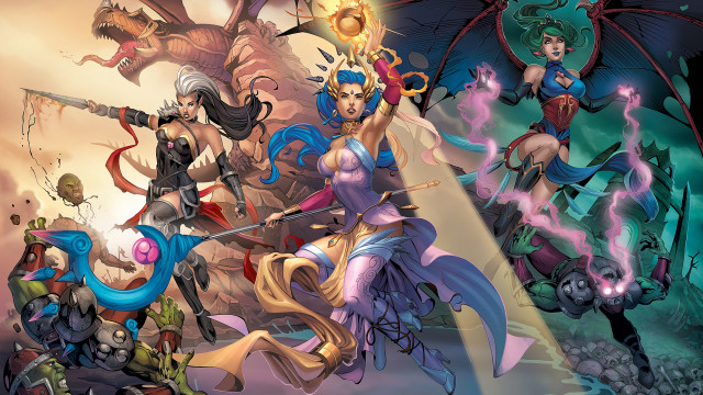 Fantasy girls dragon demon magic free wallpaper for desktop - medium preview image