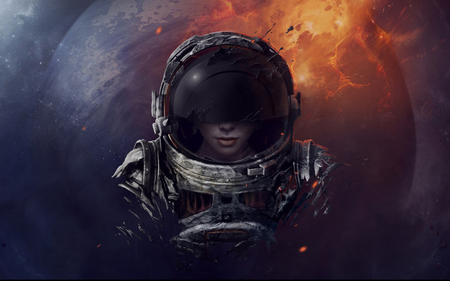 Space astronaut fireball starry sky free wallpaper for desktop - medium preview image