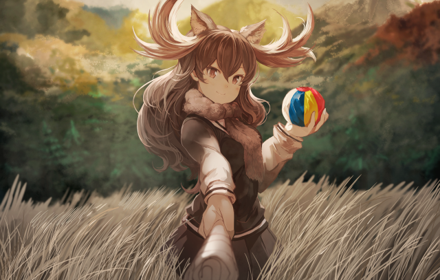 Woman horns holding ball grass free wallpaper for desktop - medium preview image