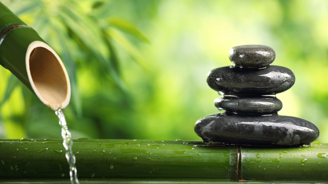 Bamboo pipe rocks water flow free wallpaper for desktop - medium preview image