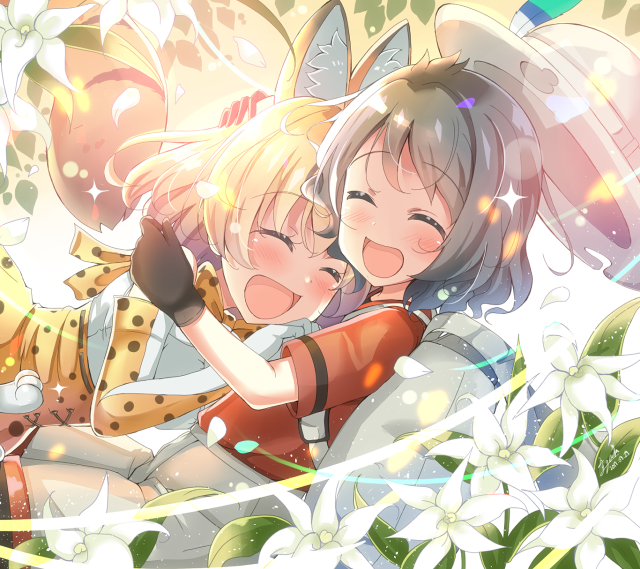 Anime girls hugging flowers butterfly free wallpaper for tablet - medium preview image