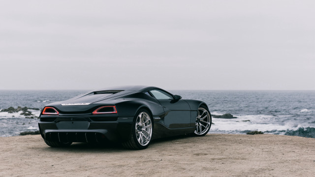 Black sports car beach ocean #2 free wallpaper for desktop - medium preview image