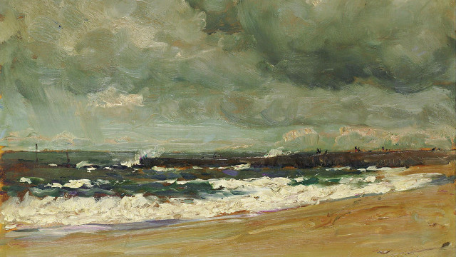 Beach waves cloudy sky boat free wallpaper for desktop - medium preview image