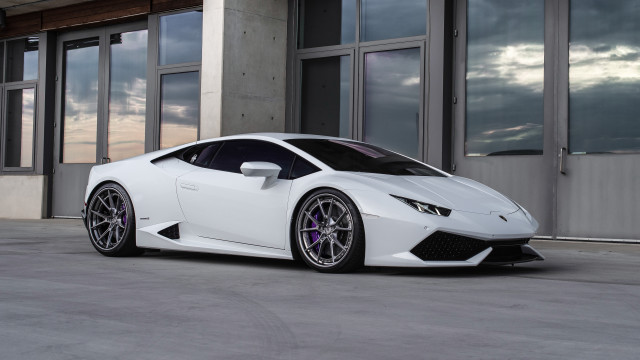 White sports car building cloudy free wallpaper for desktop - medium preview image