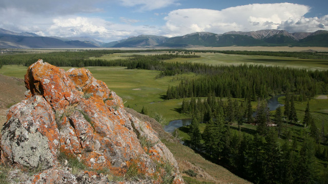 Large rock valley trees mountains free wallpaper for desktop - medium preview image