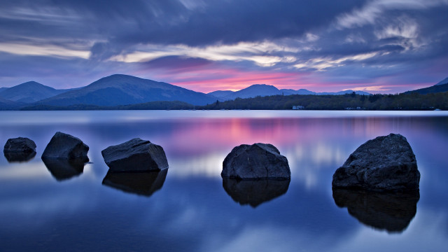 Rocky lake mountains cloudy sunset free wallpaper for desktop - medium preview image