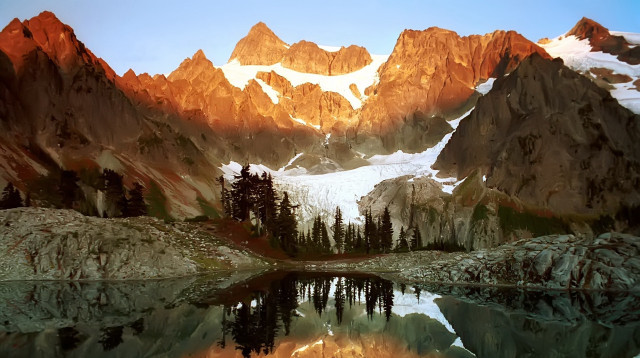 Mountain lake reflection sky city free wallpaper for desktop - medium preview image