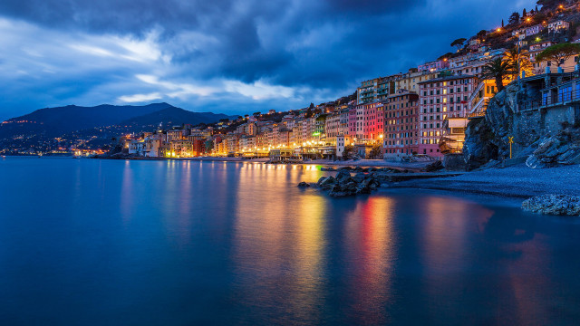 City lake night reflection mystical free wallpaper for desktop - medium preview image