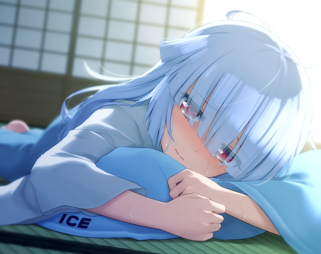 Blurry silver haired girl laying free wallpaper for desktop - medium preview image